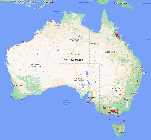 collecting locality map for 'Campbell, A.J.'