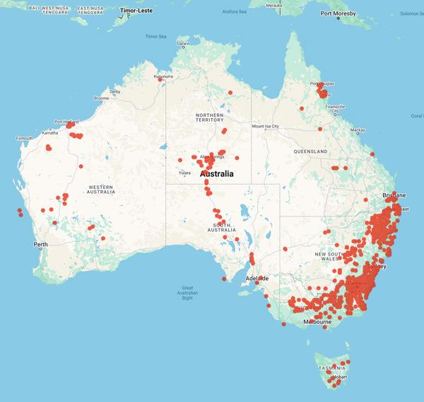 collecting locality map for 'Gray, M.'