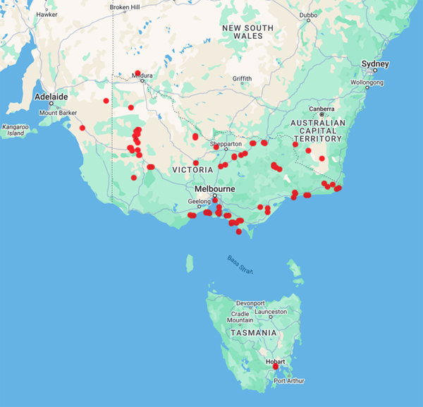 collecting locality map for 'Pearson, J.D.M.'