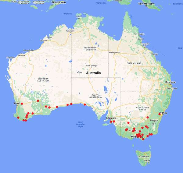 collecting locality map for 'Pescott, R.'