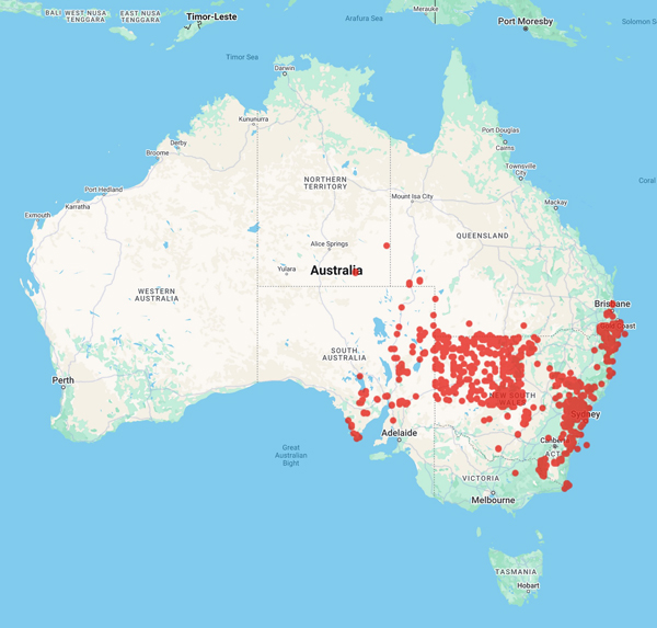 collecting locality map for 'Pickard, J.'