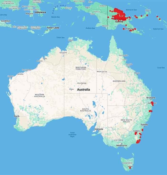 collecting locality map for Robbins, R.G.