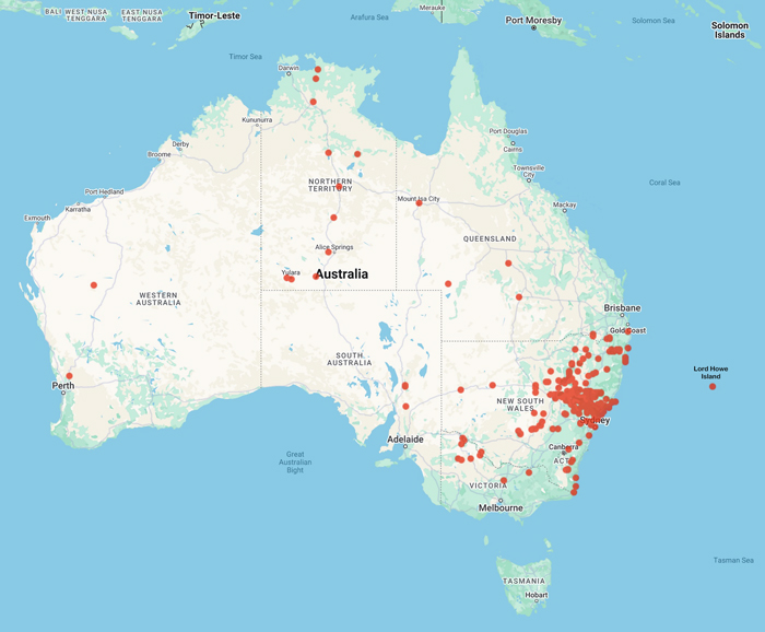 collecting locality map for 'Tame, T.M.'