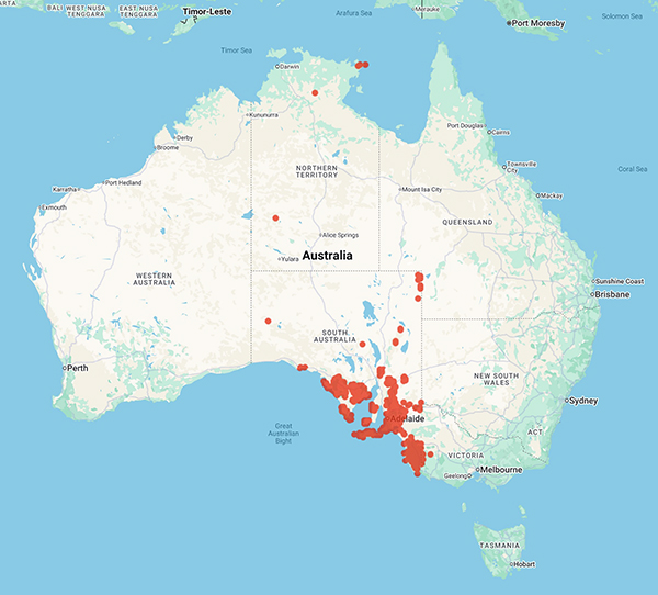 collecting locality map for 'Taplin, R.L.'