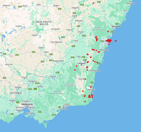 collecting locality map for 'Taylor, M.J.'