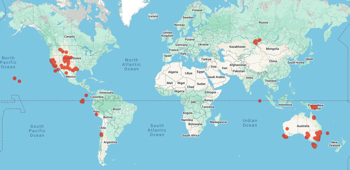 collecting locality worldmap for 'Weber, W.A.'