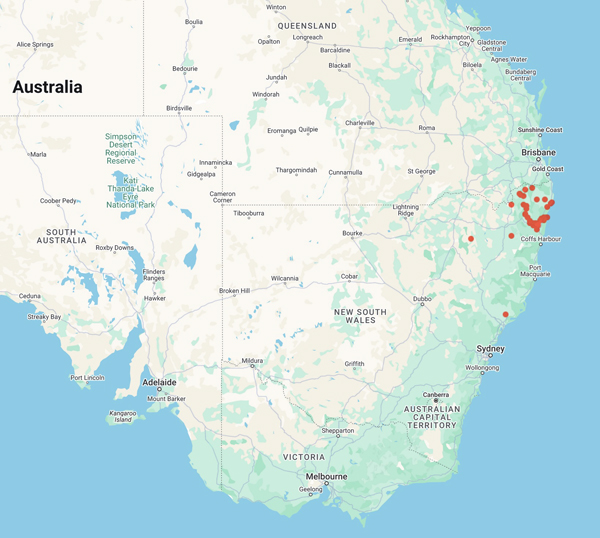 collecting locality map for 'Wilcox, J.F.'