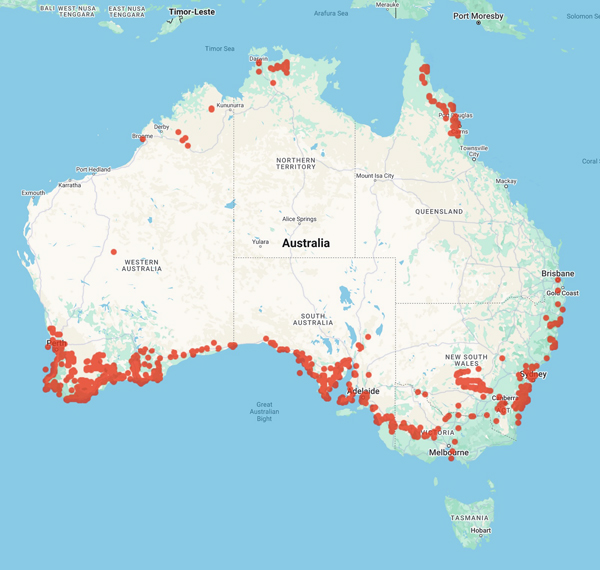 collecting locality map for 'Wrigley, J.W.'